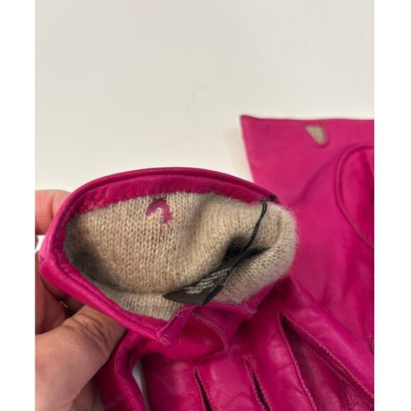 Coach Pink Cashmere Lined Leather Gloves Size 7 1/2 - Picture 6 of 7